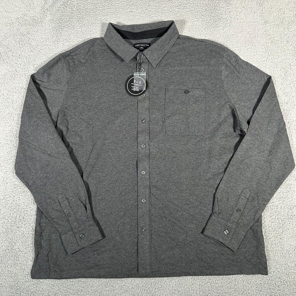 Linus Tech Tips Shirt Mens 2XL Gray‎ Button Up Casual Long Sleeve Stretch New
